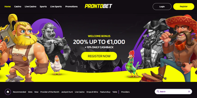 ProntoBet websted forhåndsvisning