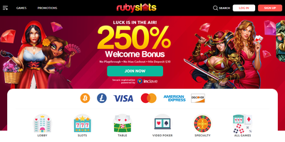 Ruby Slots websted forhåndsvisning